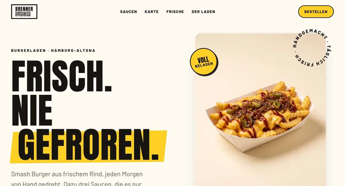 Entwurf einer Website, Burgerladen · Hamburg