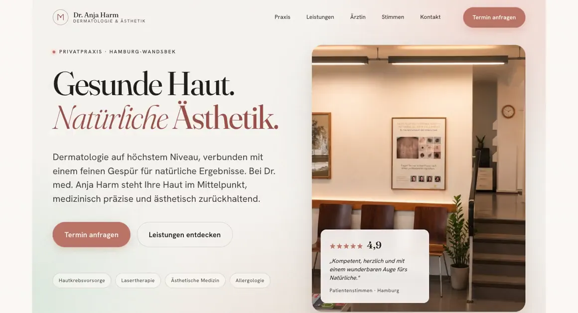 Demo-Entwurf einer Website, Dermatologie · Hamburg