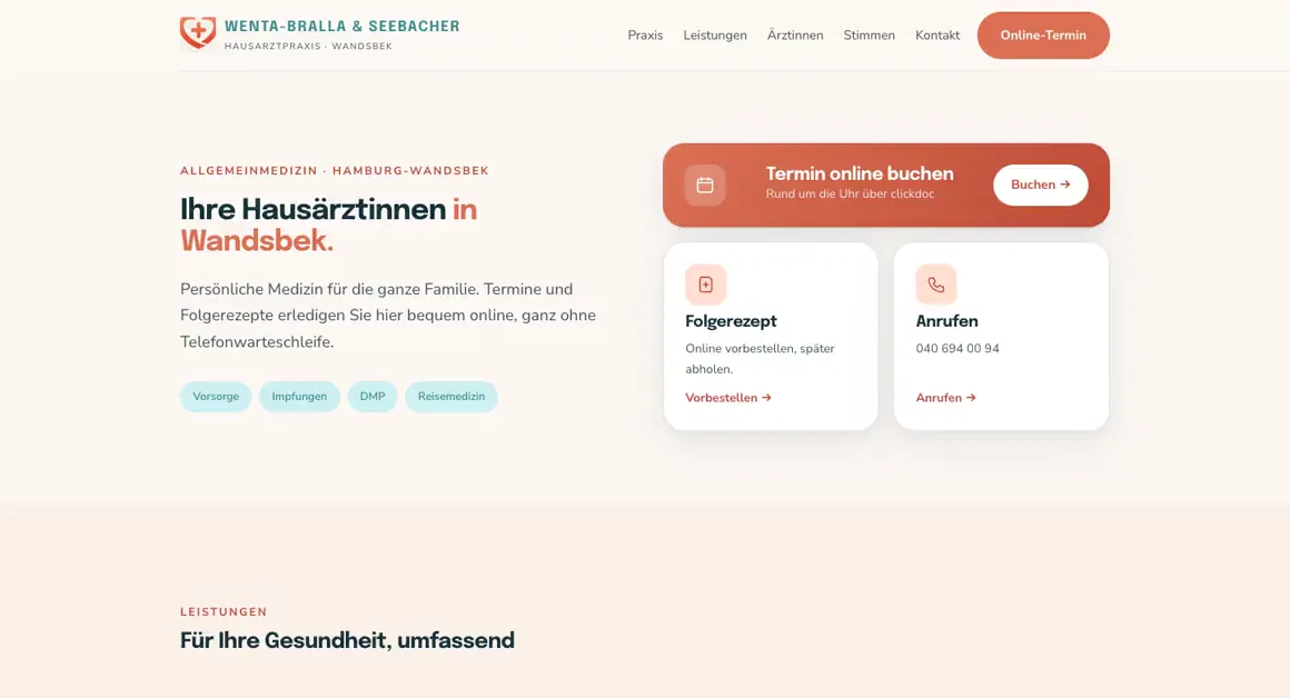 Demo-Entwurf einer Website, Hausarztpraxis · Hamburg