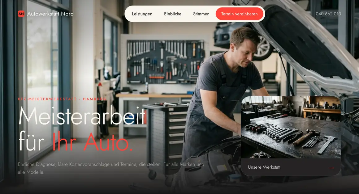 Entwurf einer Website, Kfz-Werkstatt · Hamburg