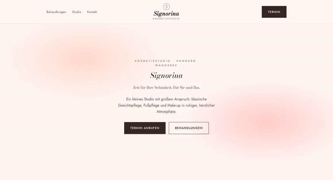 Demo-Entwurf einer Website, Kosmetikstudio · Hamburg