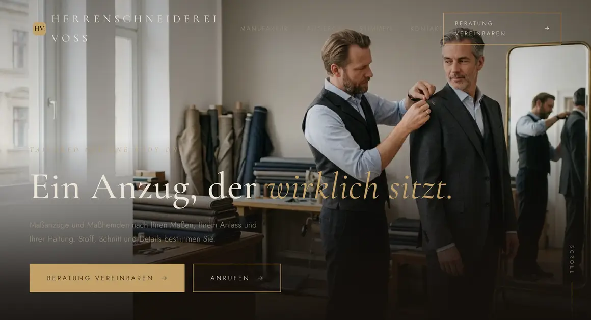 Entwurf einer Website, Maßschneiderei · Hamburg