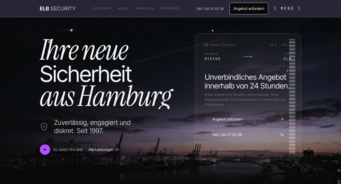 Entwurf einer Website, Sicherheitsdienst · Hamburg