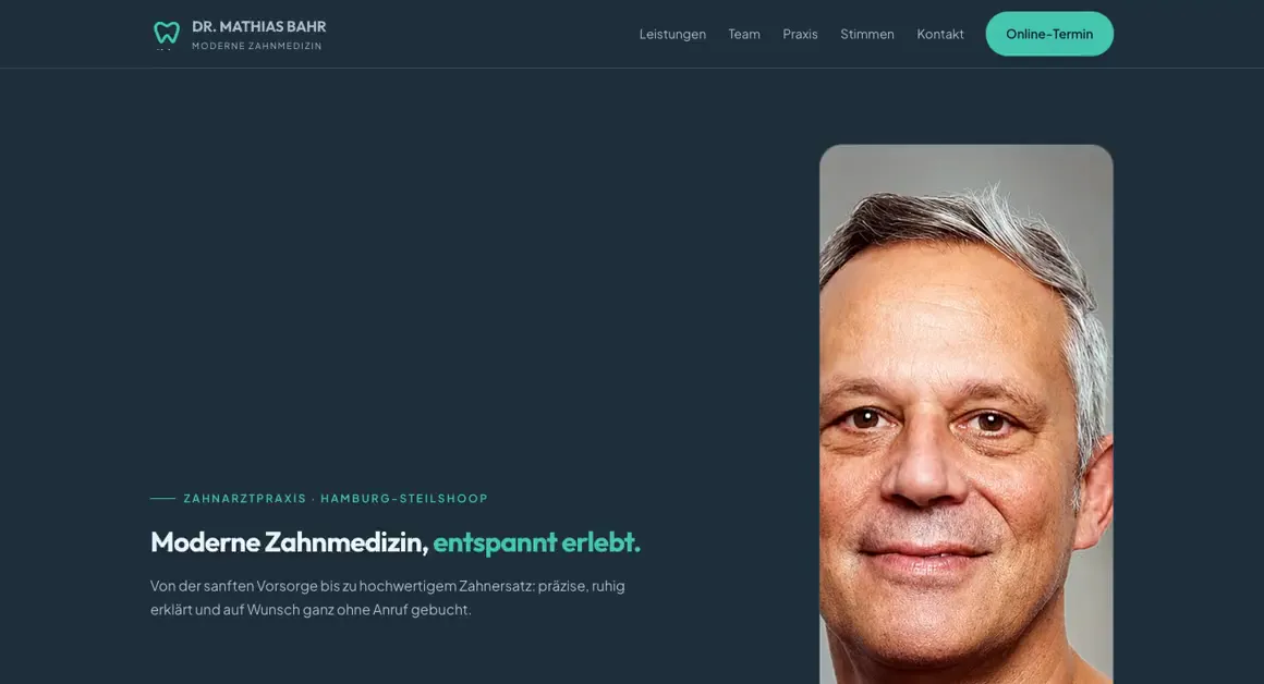 Demo-Entwurf einer Website, Zahnarztpraxis · Hamburg