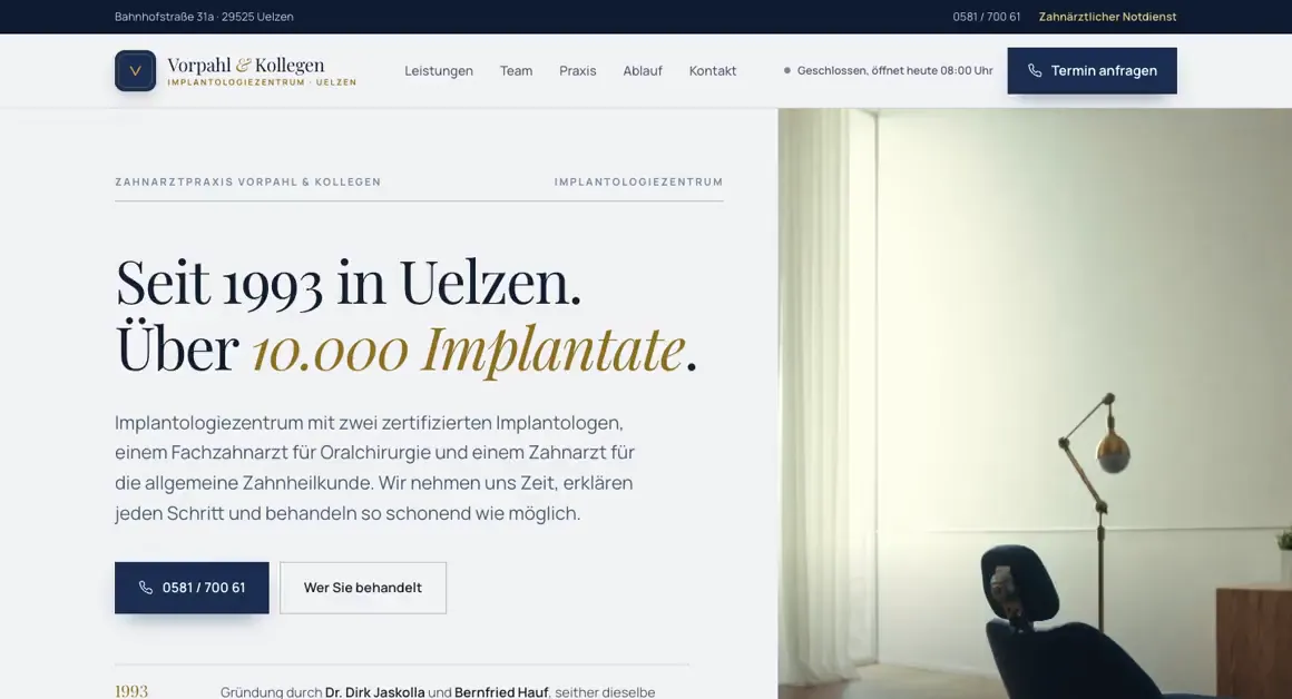 Entwurf einer Website, Zahnärzte · Uelzen